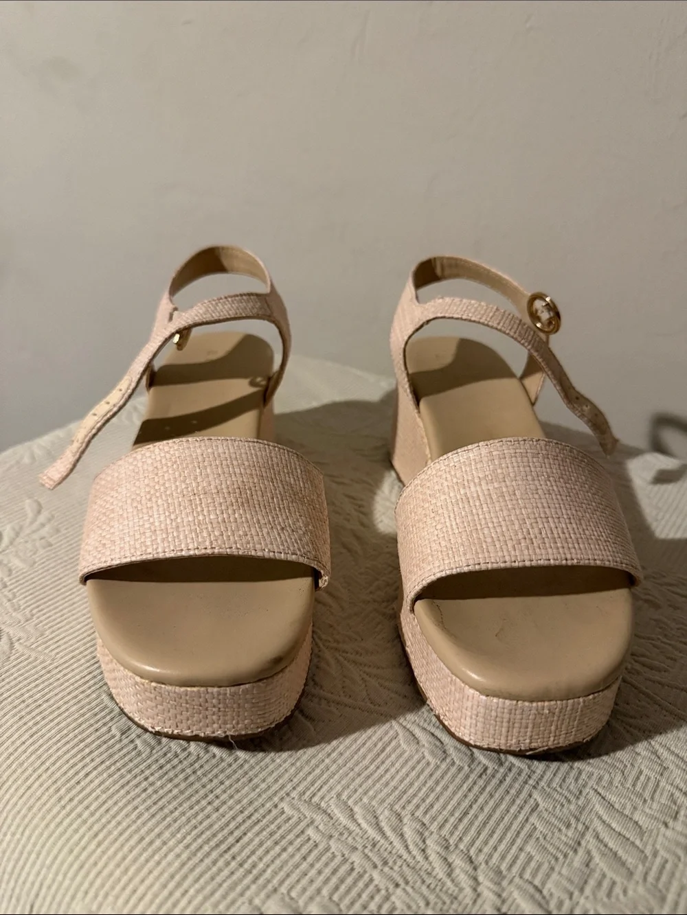 Crown & Ivy Davina Blush Pink Wedge Sandals Ankle Strap